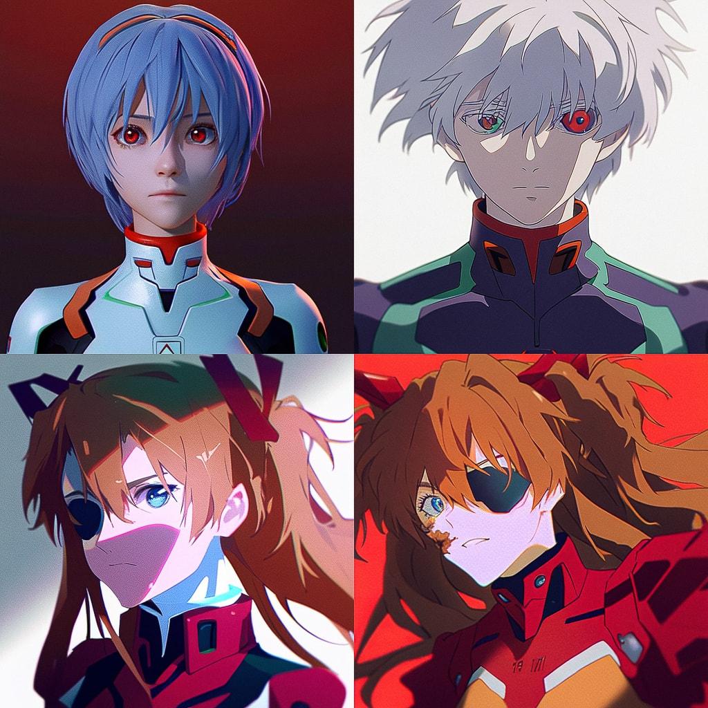 Neon Genesis Evangelion style, Midjourney Niji 4, render 1 of 4