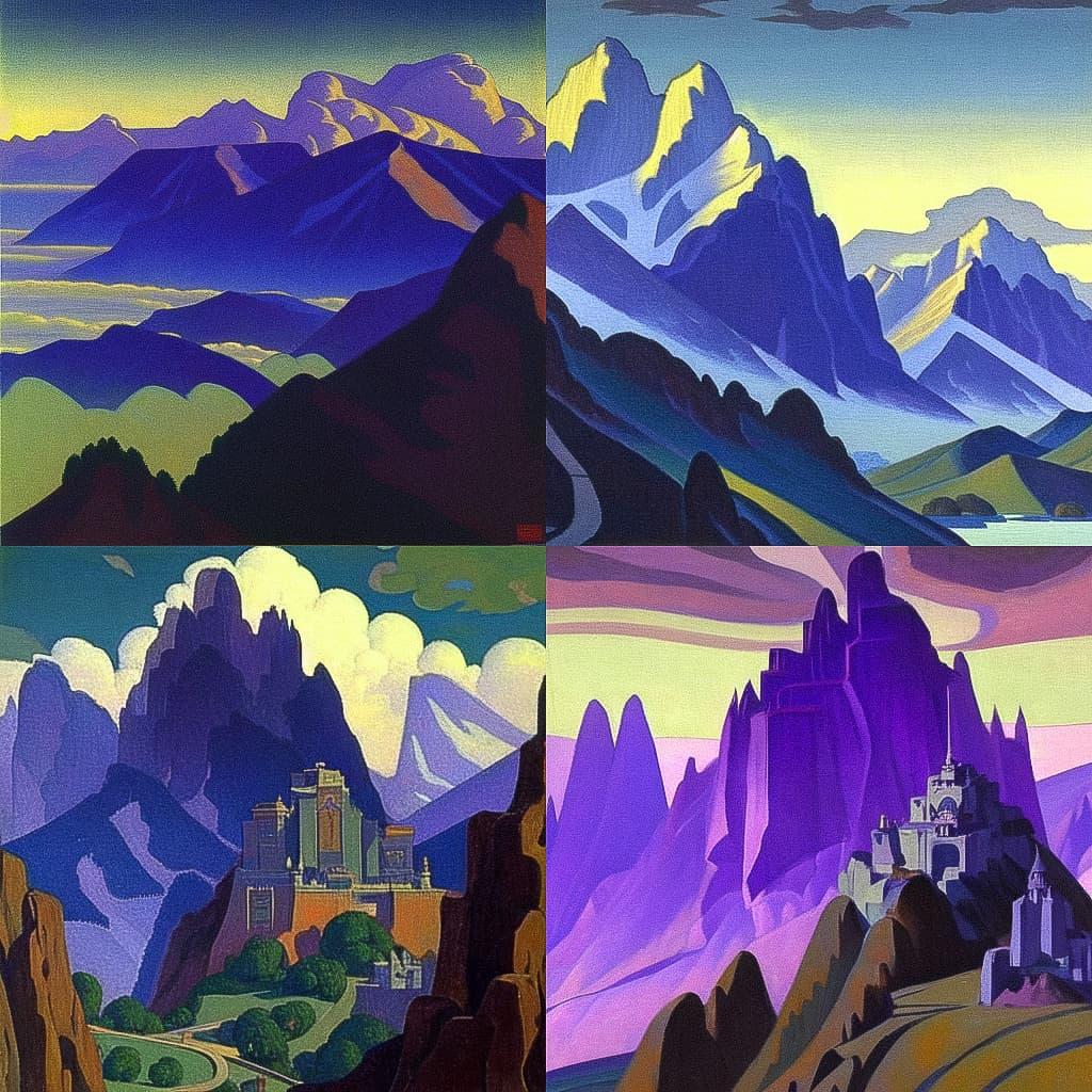 Nicholas Roerich style, Midjourney Niji 4, render 1 of 4