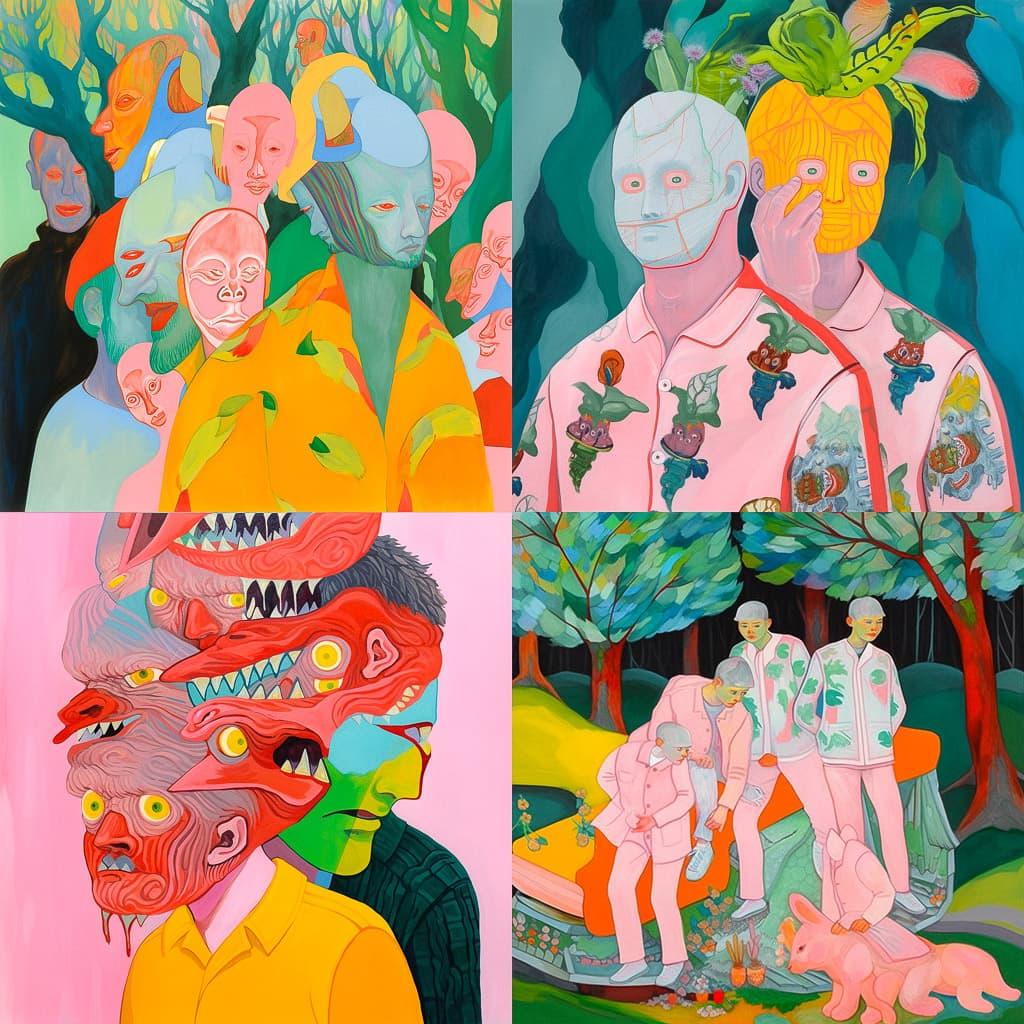 Nicole Eisenman style, Midjourney Niji 5, render 1 of 4