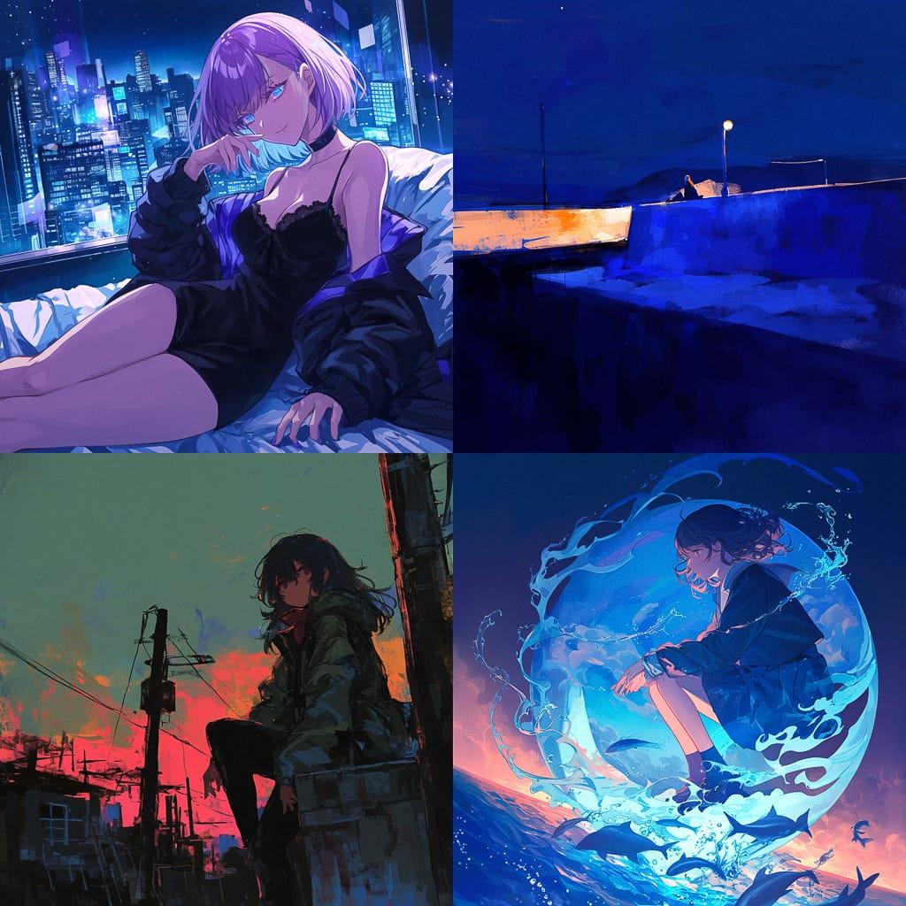 Night style, Midjourney Niji 6, render 1 of 4