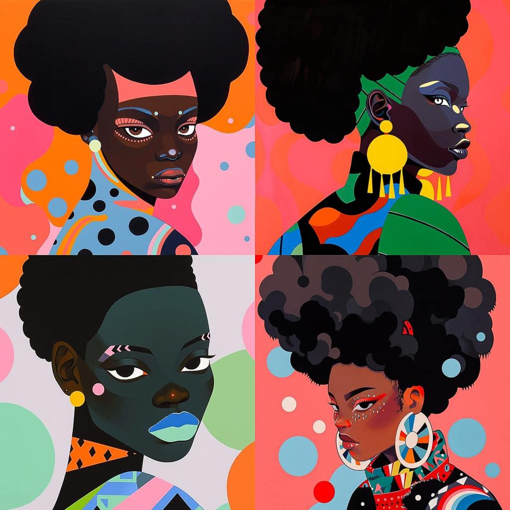 Nina Chanel Abney style, Midjourney Niji 5, render 1 of 4