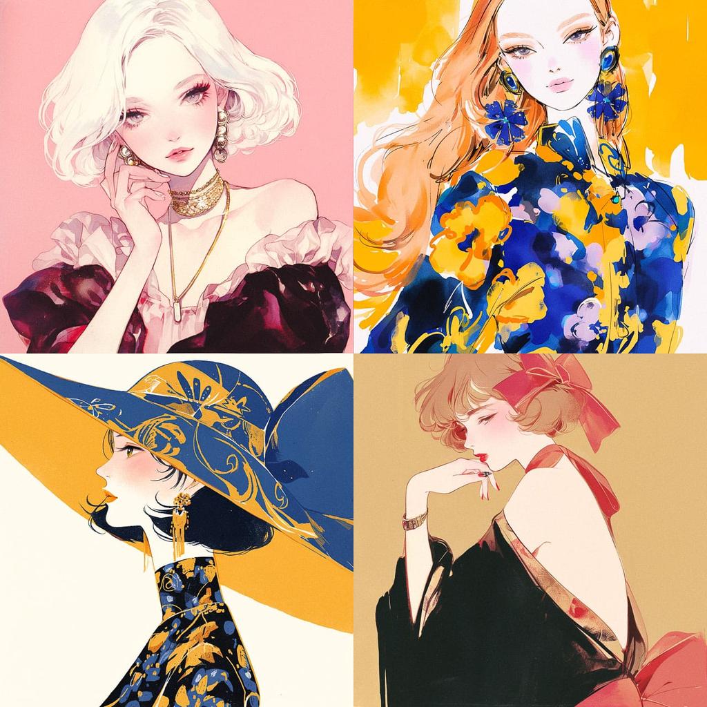 Nina Ricci style, Midjourney Niji 6, render 1 of 4
