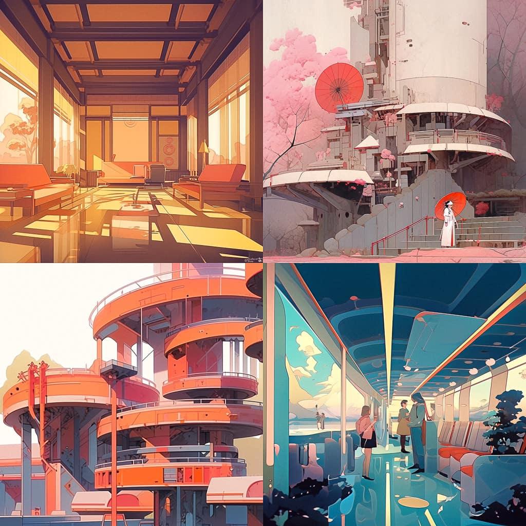 Norman Bel Geddes style, Midjourney Niji 5, render 1 of 4