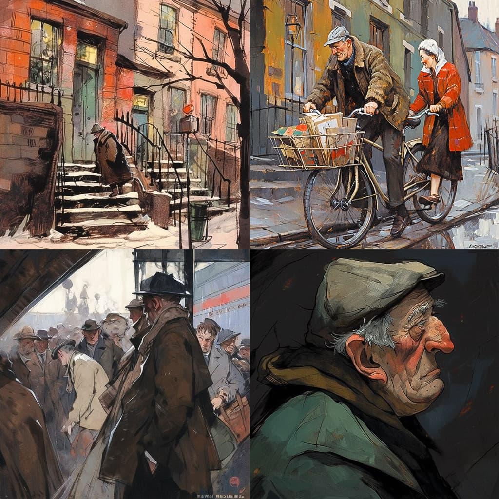 Norman Cornish style, Midjourney Niji 5, render 1 of 4