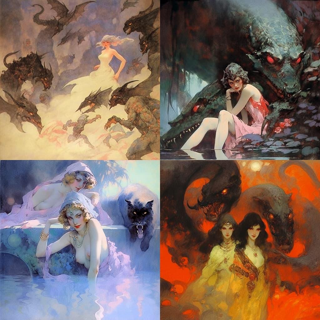 Norman Lindsay style, Midjourney Niji 5, render 1 of 4
