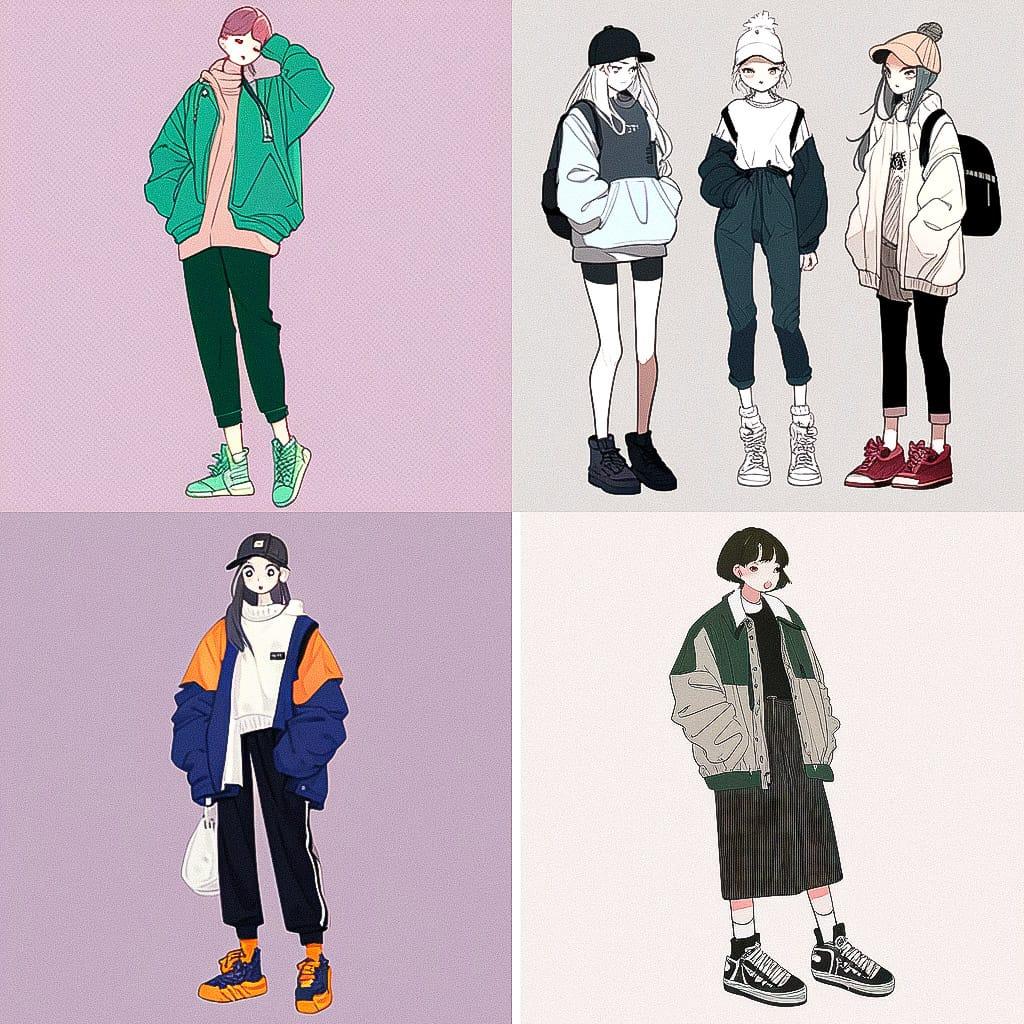 Normcore fashion style, Midjourney Niji 4, render 1 of 4