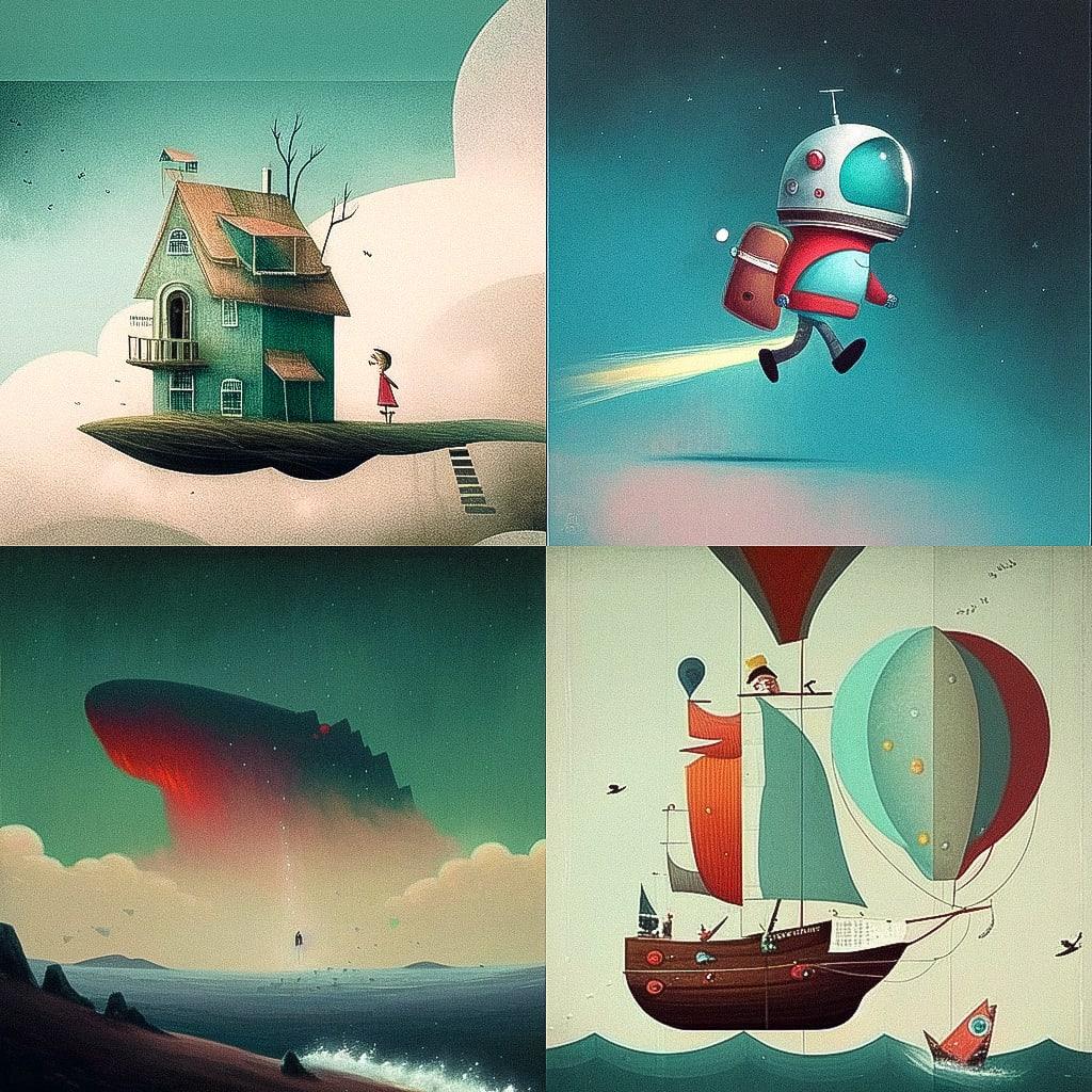 Oliver Jeffers style, Midjourney Niji 4, render 1 of 4