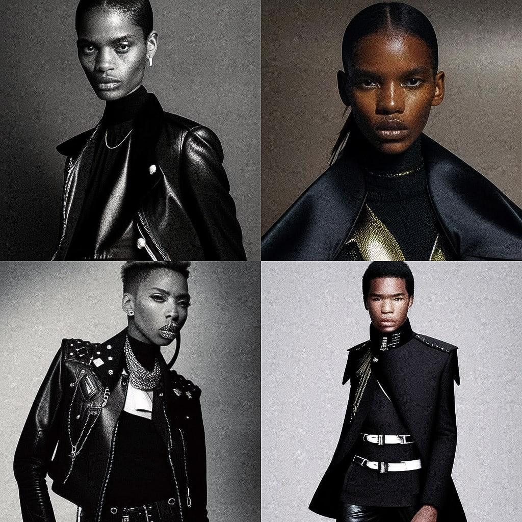 Olivier Rousteing style, Midjourney Niji 4, render 1 of 4
