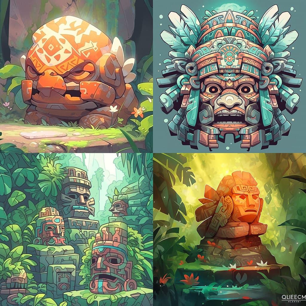 Olmec art style, Midjourney Niji 5, render 1 of 4