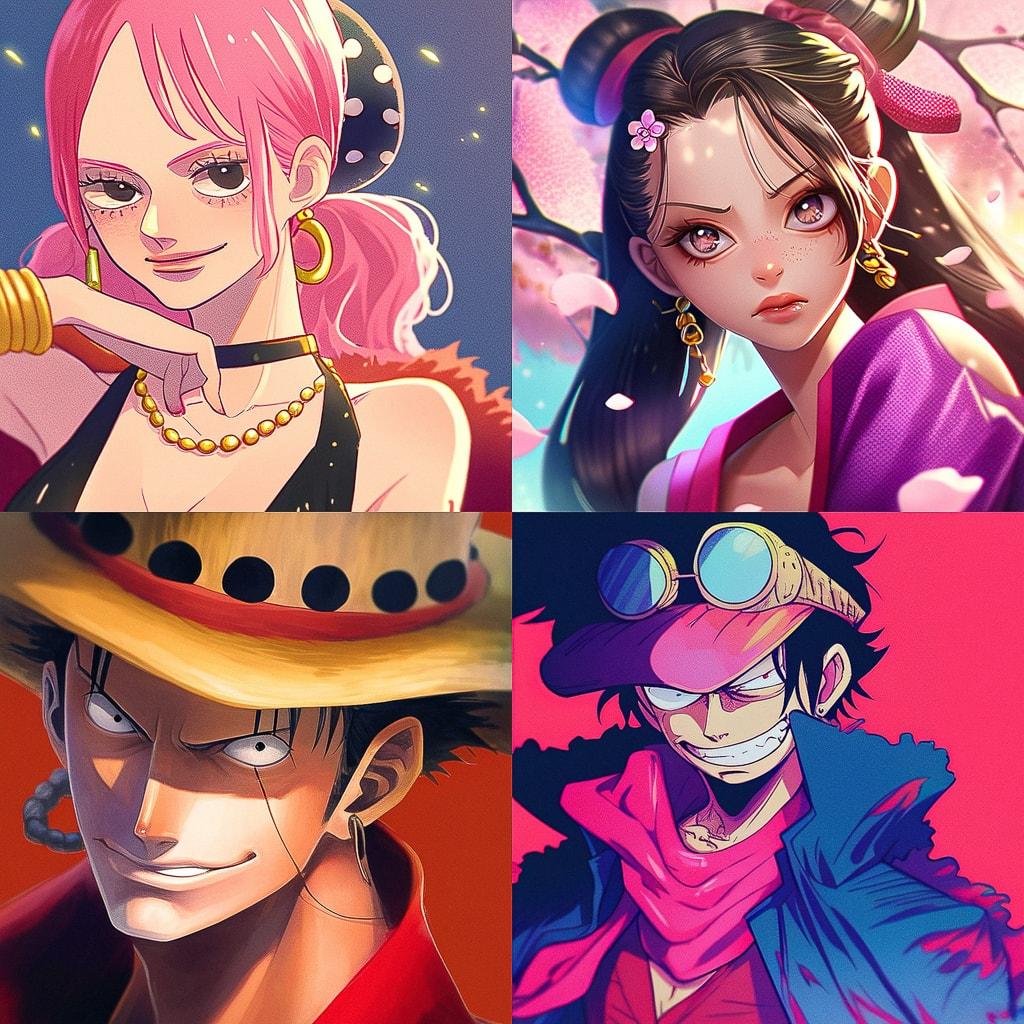 One Piece style, Midjourney Niji 4, render 1 of 4