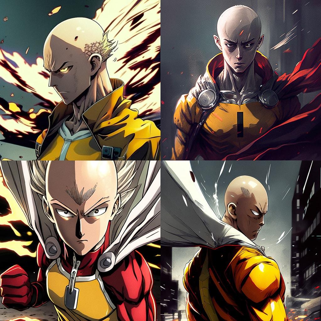 One-Punch Man style, Midjourney Niji 4, render 1 of 4
