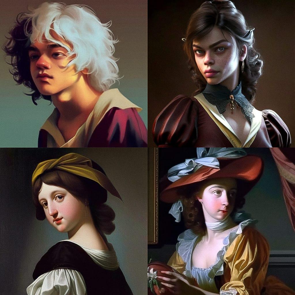Orazio Gentileschi style, Midjourney Niji 4, render 1 of 4