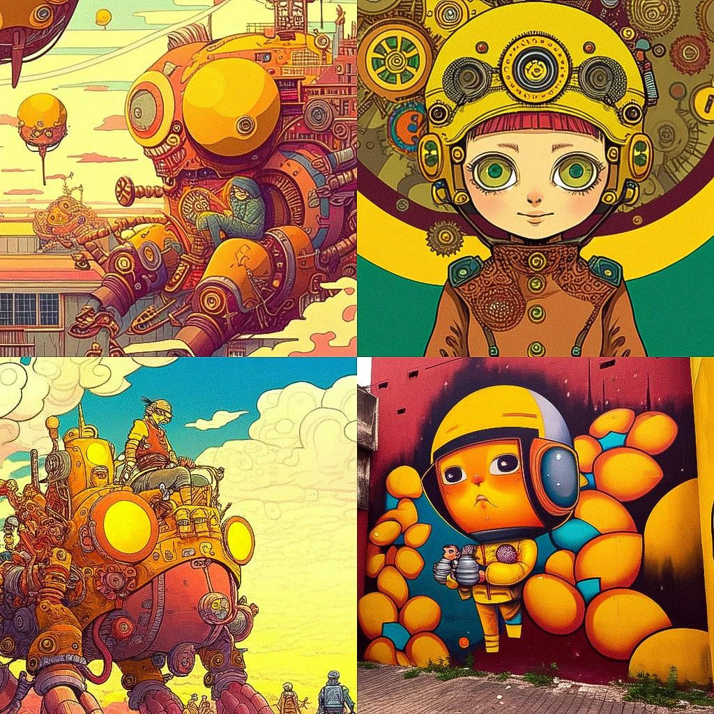 Os Gemeos style, Midjourney Niji 5, render 1 of 4