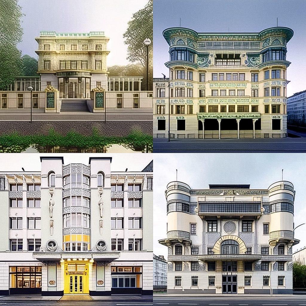 Otto Wagner style, Midjourney Niji 4, render 1 of 4