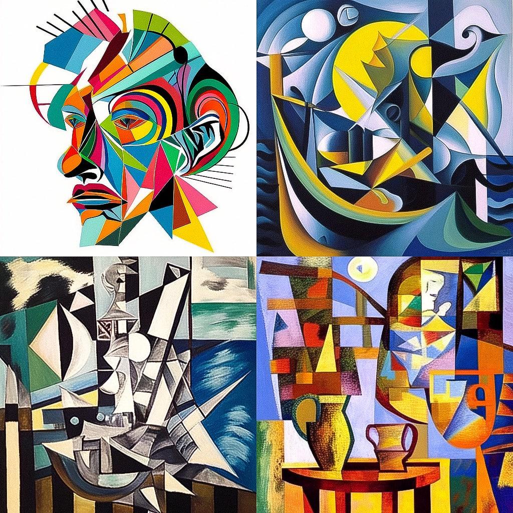 Pablo Picasso style, Midjourney Niji 4, render 1 of 4