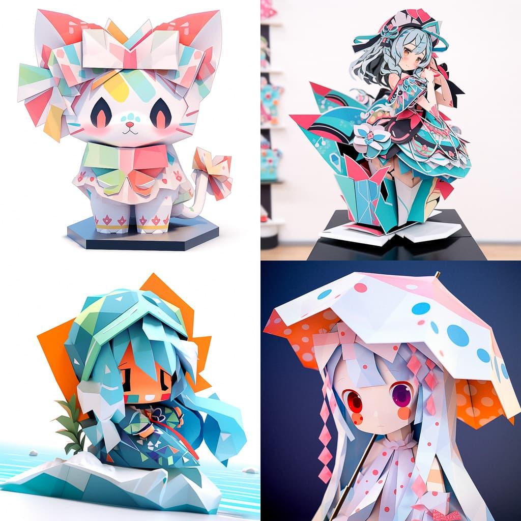 Papercraft style, Midjourney Niji 5, render 1 of 4