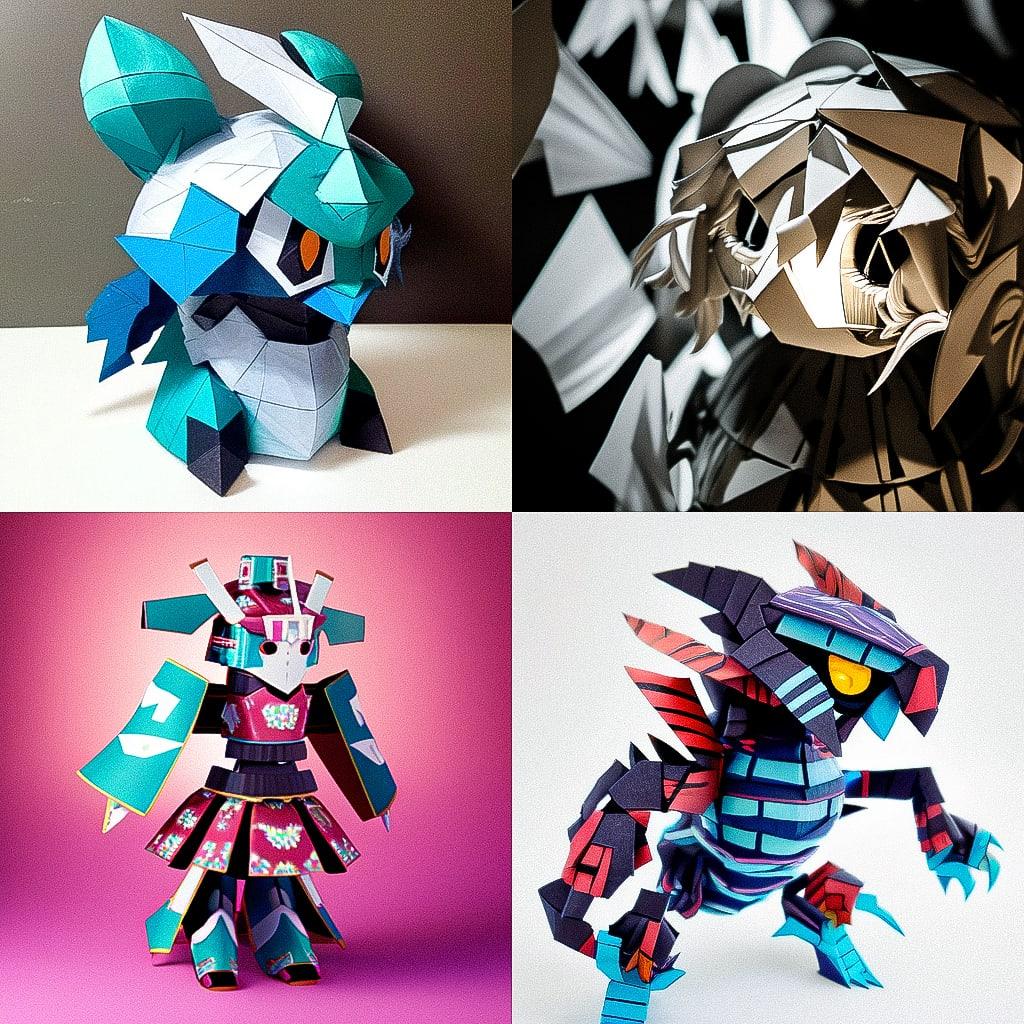 Papier-mache style, Midjourney Niji 4, render 1 of 4