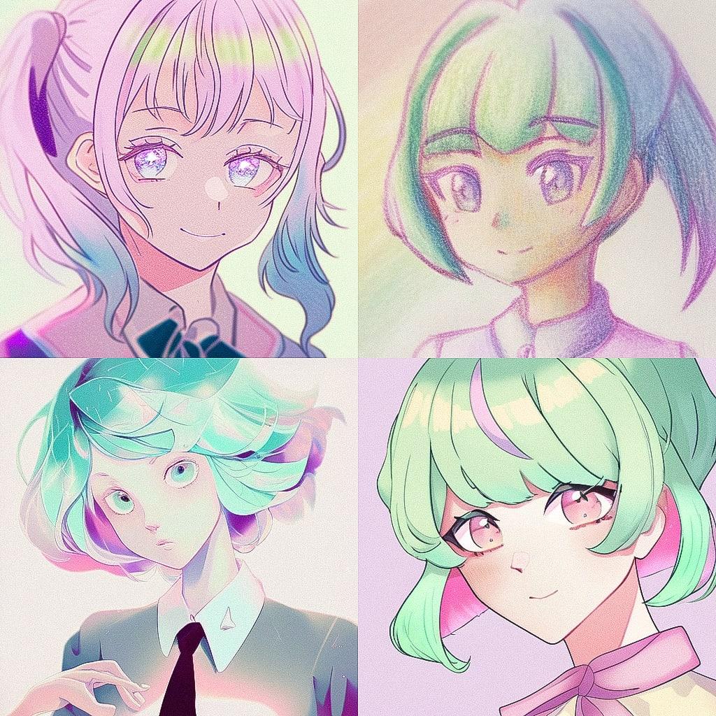 Pastel drawing style, Midjourney Niji 4, render 1 of 4