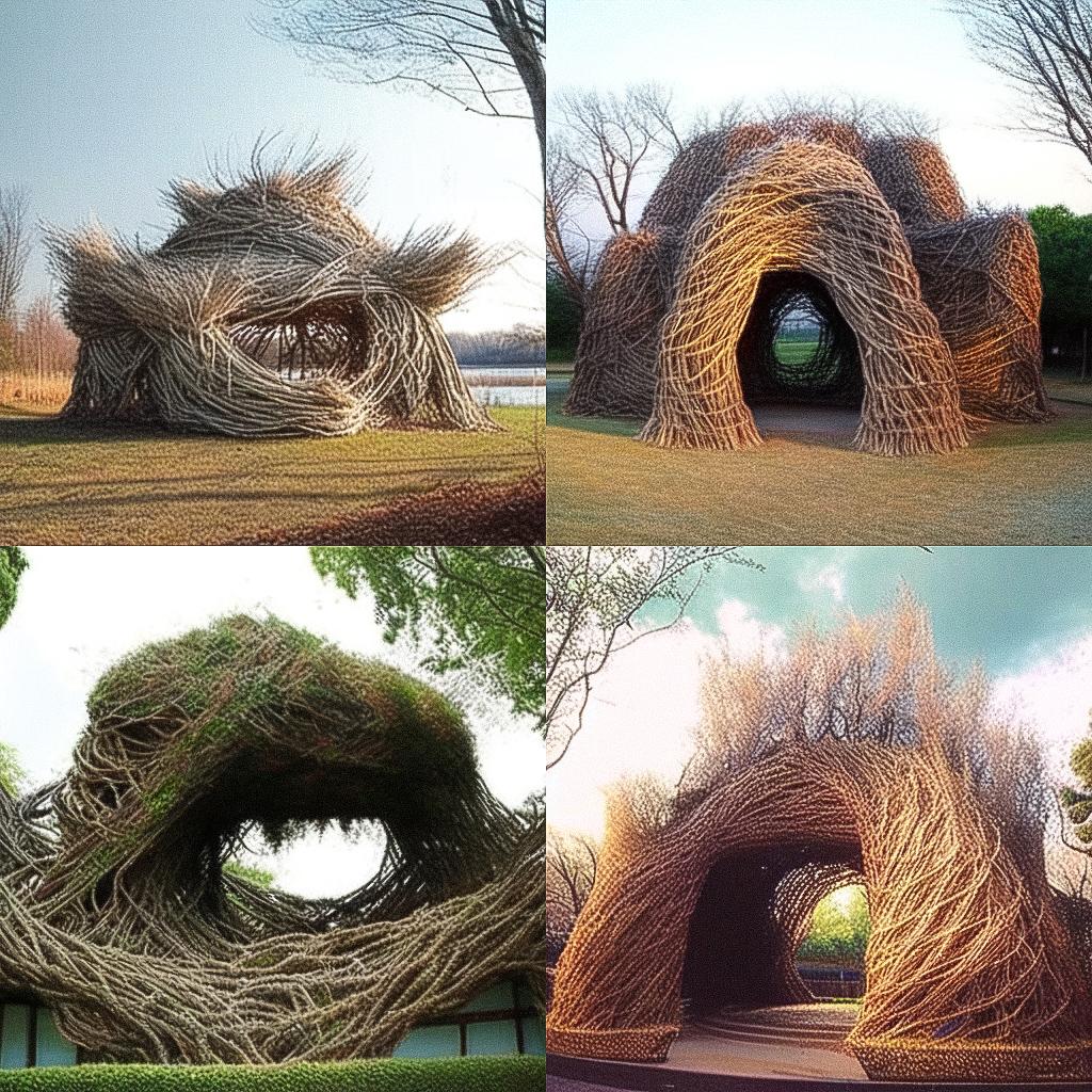Patrick Dougherty style, Midjourney Niji 4, render 1 of 4