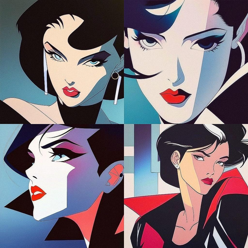 Patrick Nagel style, Midjourney Niji 4, render 1 of 4