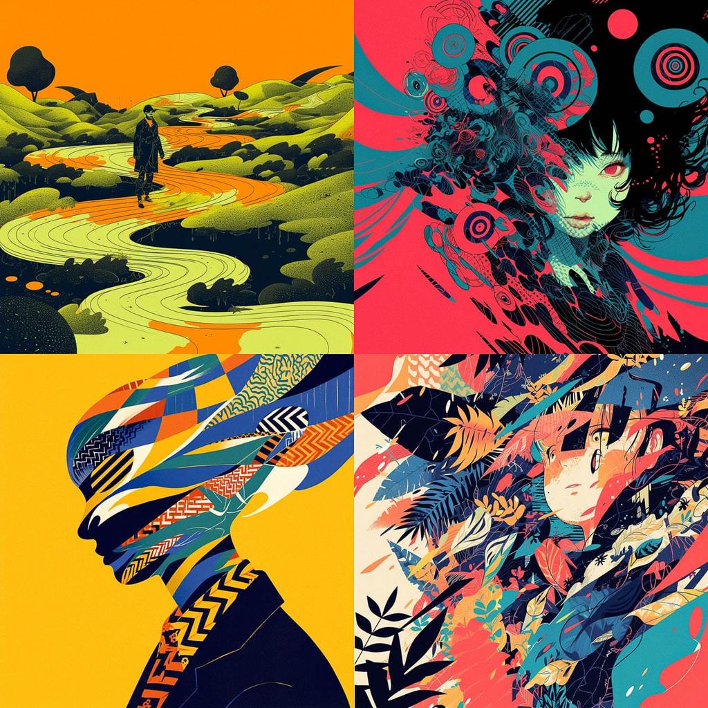 Patrick Seymour style, Midjourney Niji 6, render 1 of 4