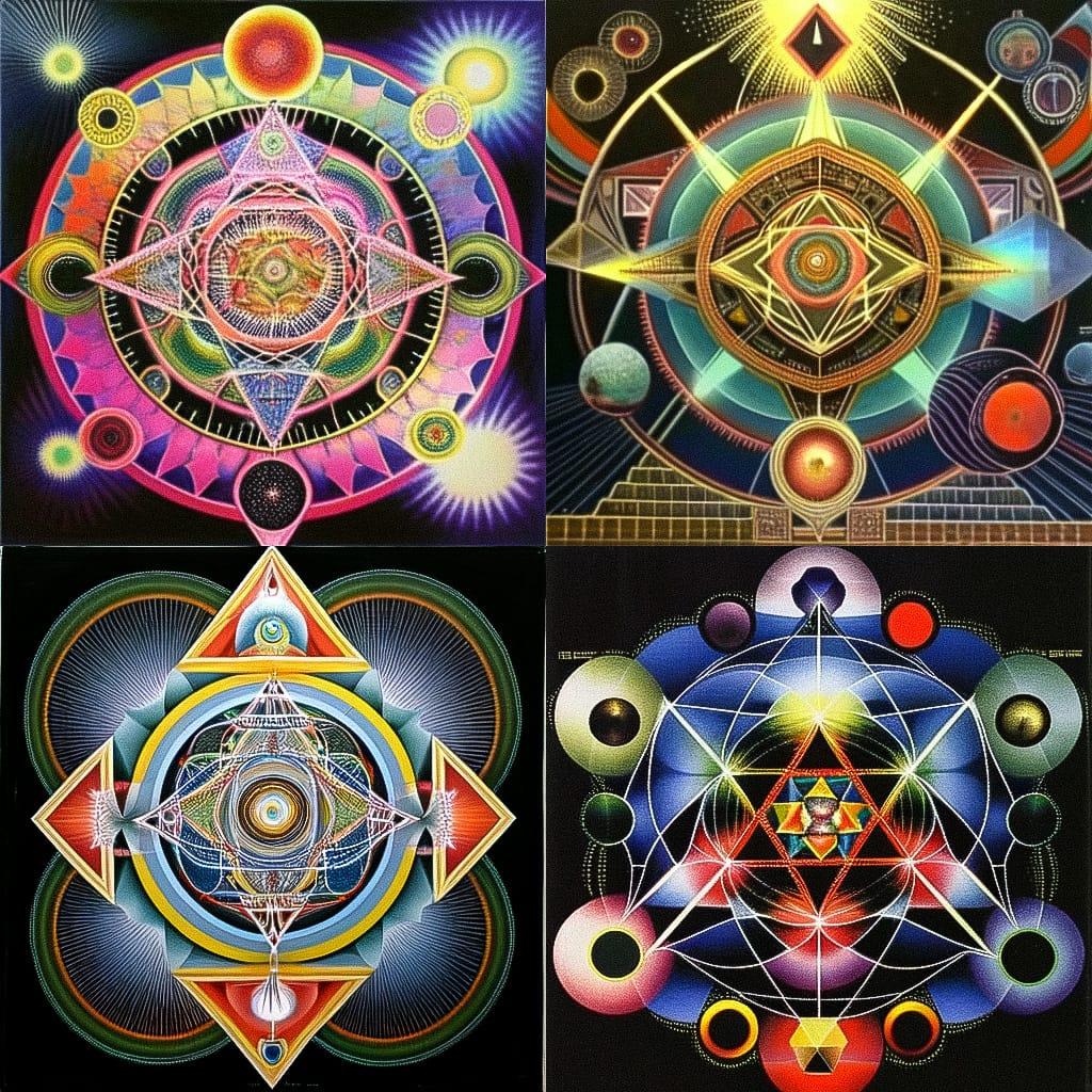 Paul Laffoley style, Midjourney Niji 4, render 1 of 4