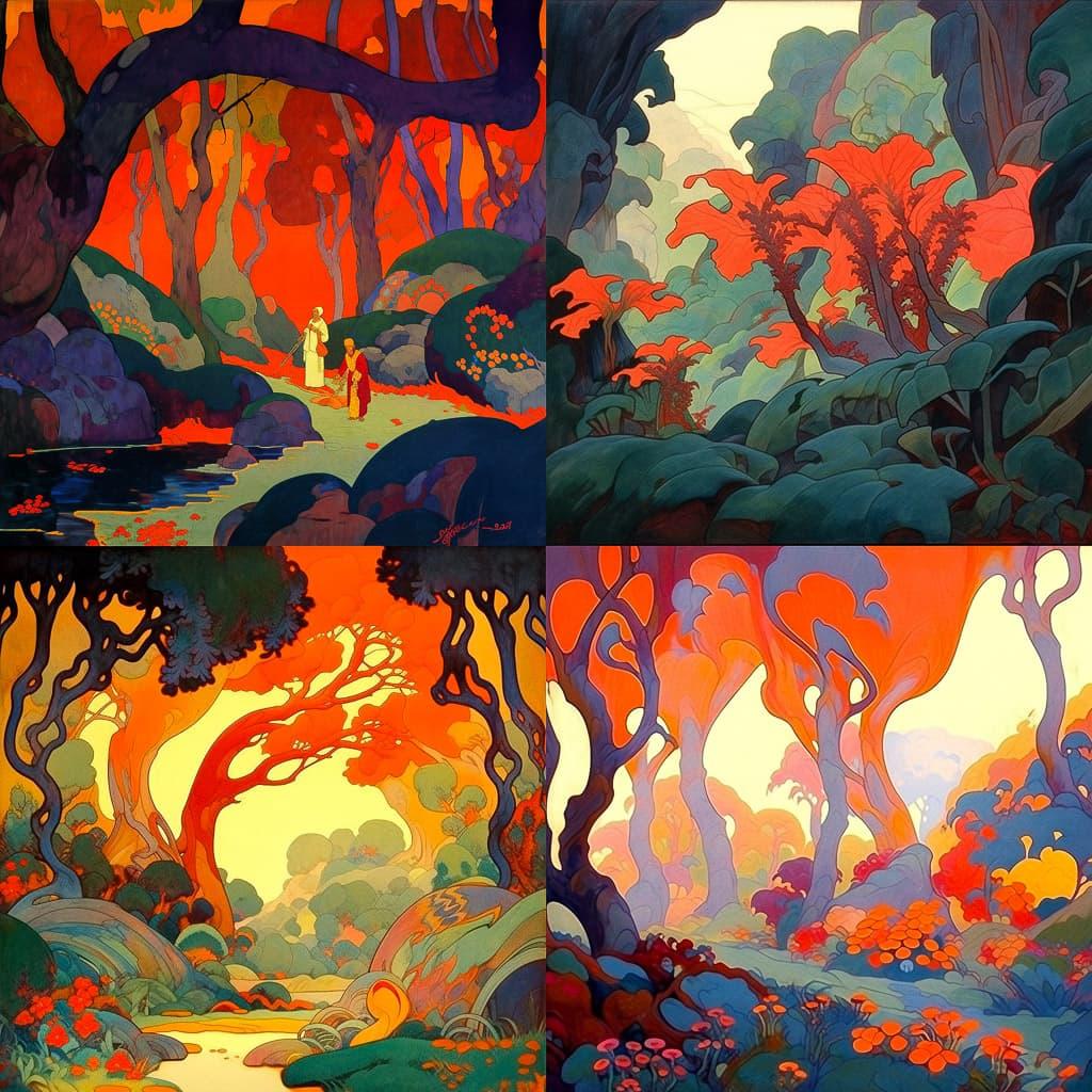 Paul Ranson style, Midjourney Niji 5, render 1 of 4