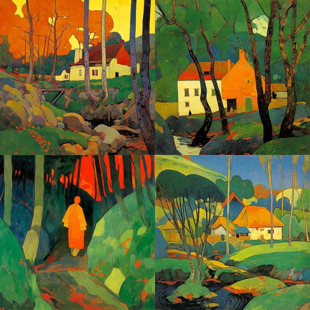Paul Serusier style, Midjourney Niji 5, render 1 of 4