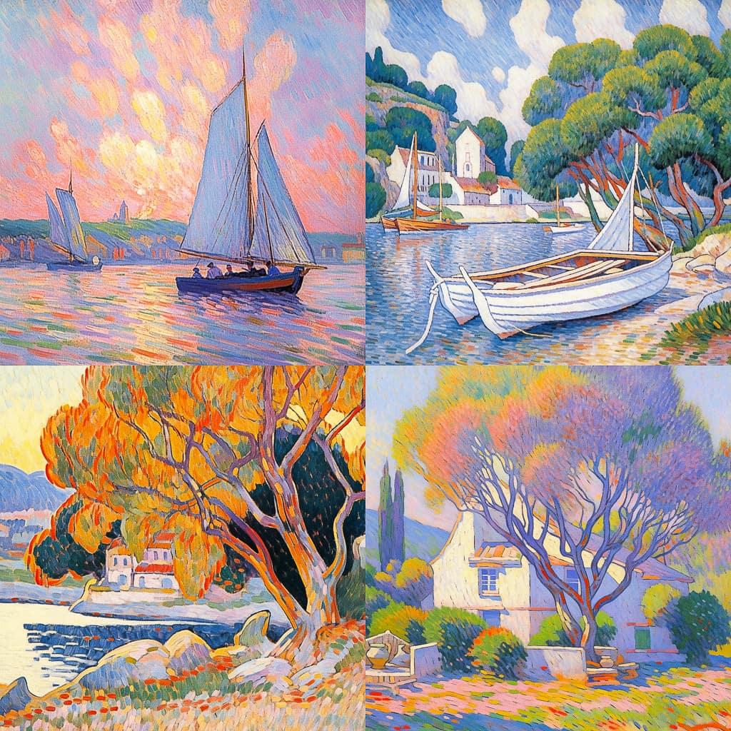 Paul Signac style, Midjourney Niji 5, render 1 of 4