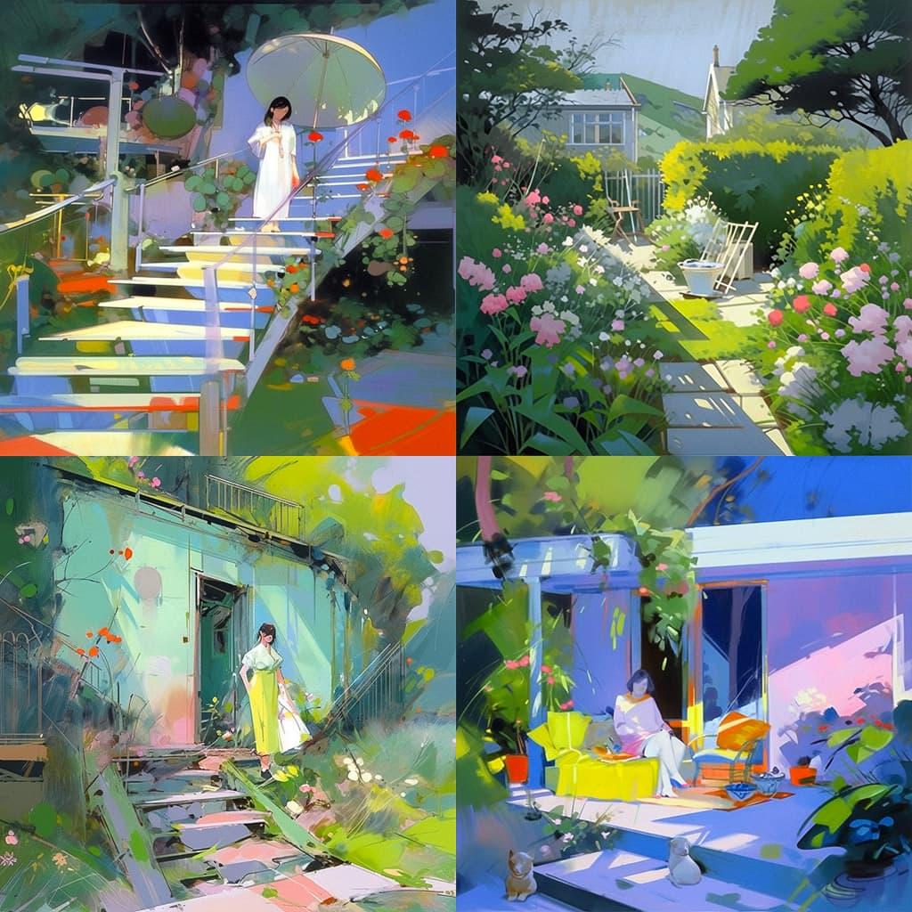 Paul Wonner style, Midjourney Niji 5, render 1 of 4