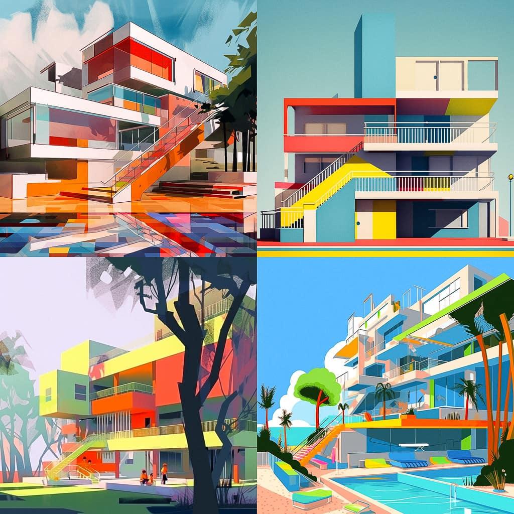 Paulo Mendes da Rocha style, Midjourney Niji 5, render 1 of 4