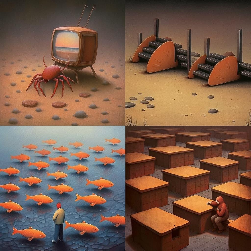Pawel Kuczynski style, Midjourney Niji 5, render 1 of 4