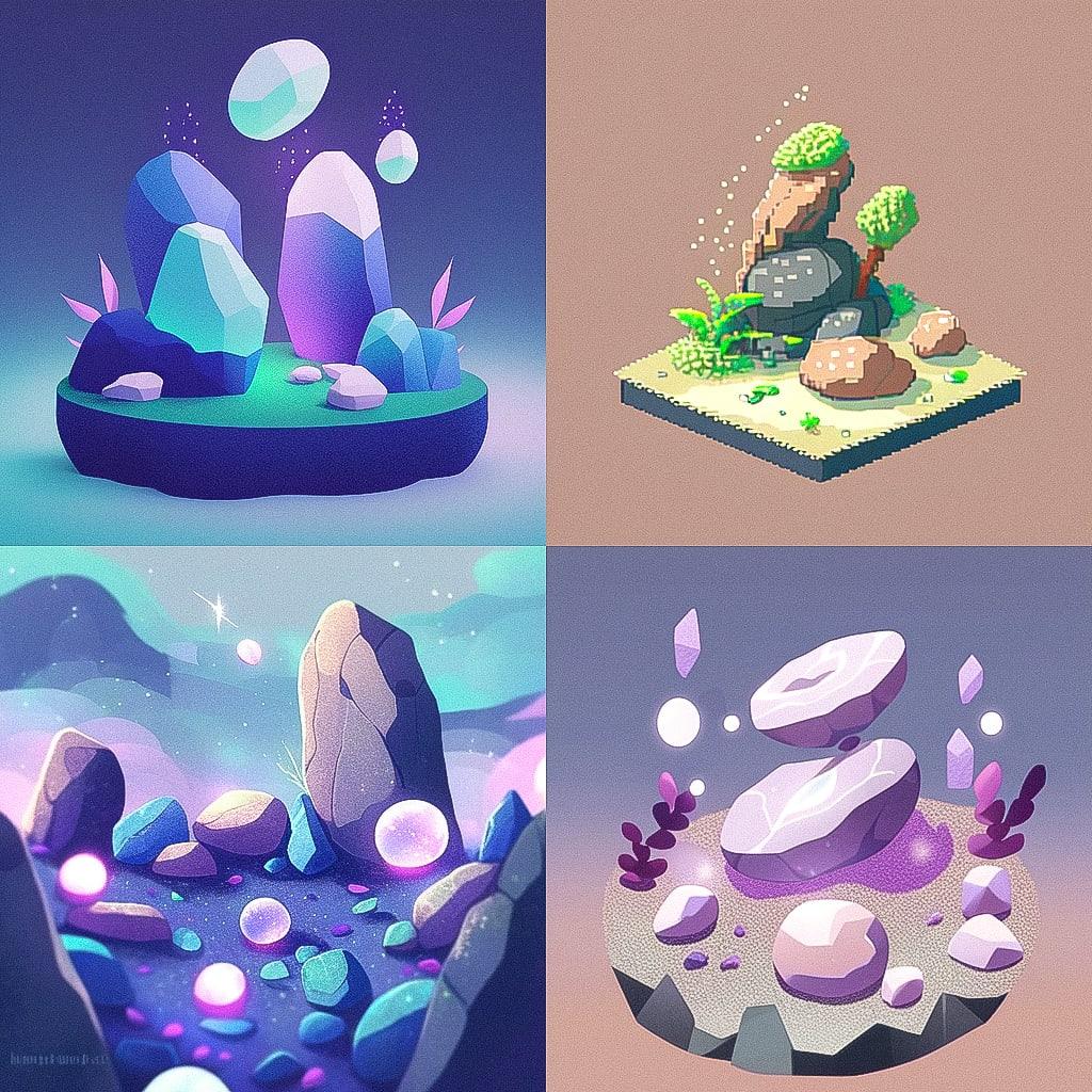 Pebble art style, Midjourney Niji 4, render 1 of 4