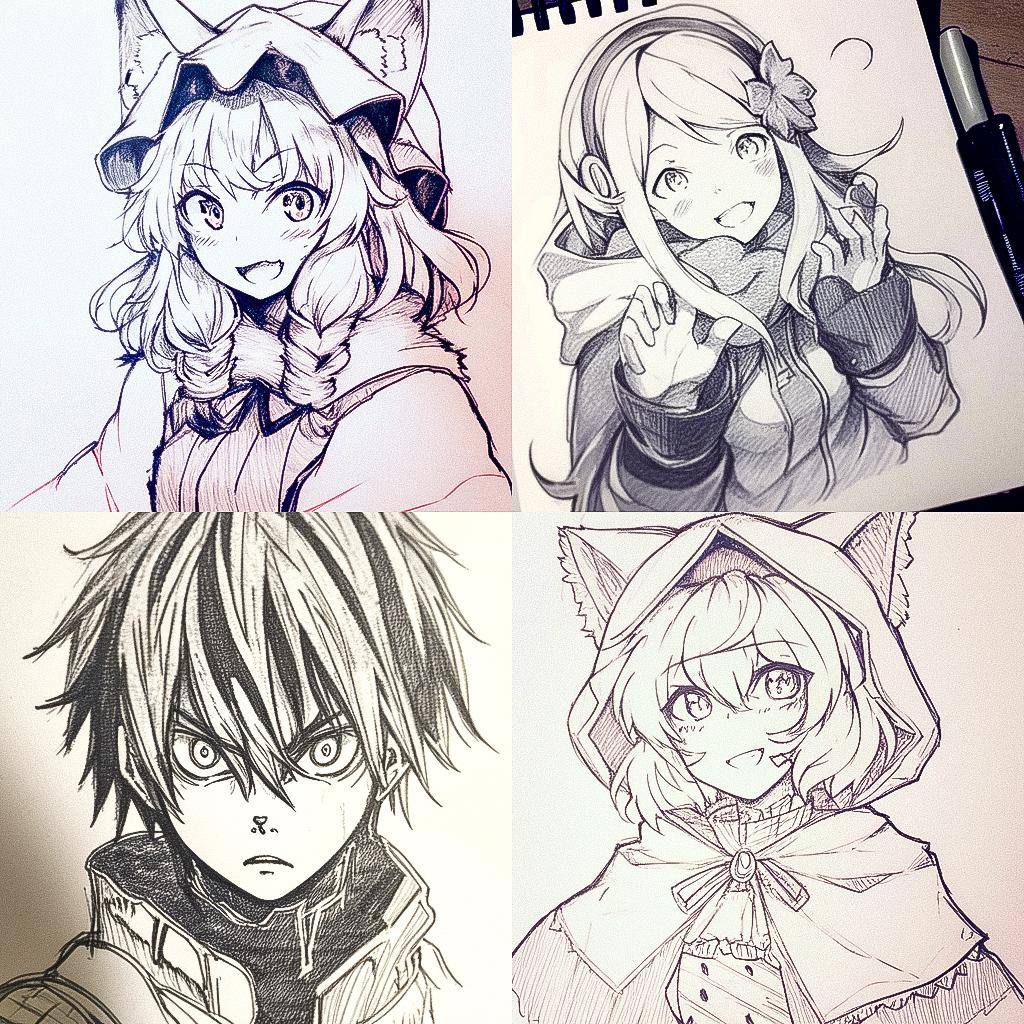 Pen drawing style, Midjourney Niji 4, render 1 of 4