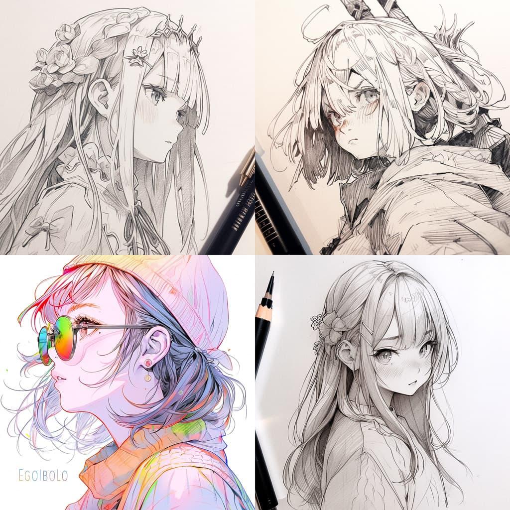 Pencil drawing style, Midjourney Niji 4, render 1 of 4