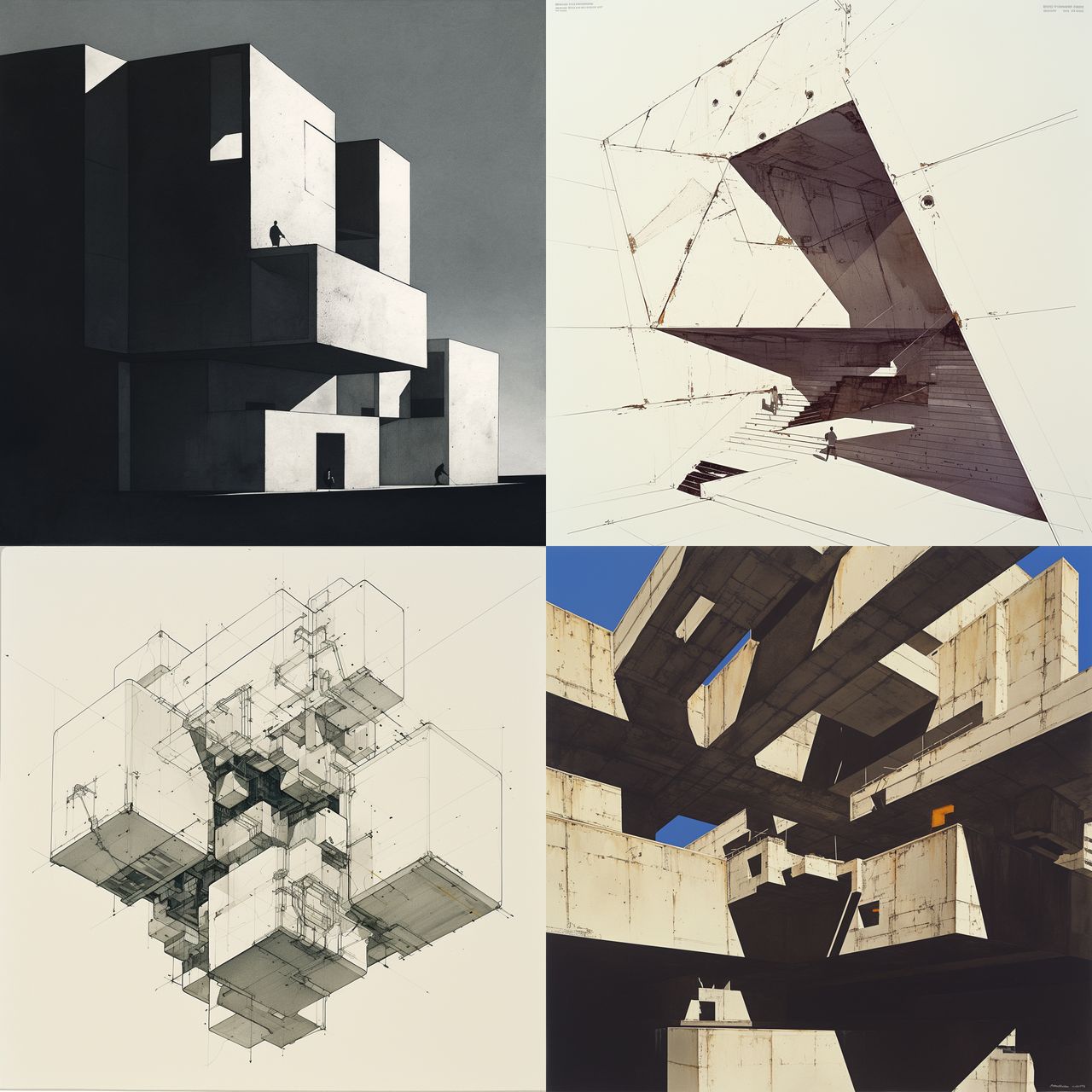 Peter Eisenman style, Midjourney Niji 6, render 1 of 4