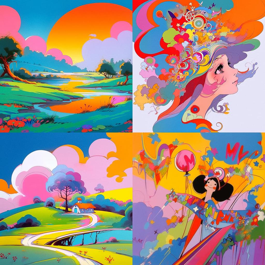 Peter Max style, Midjourney Niji 5, render 1 of 4