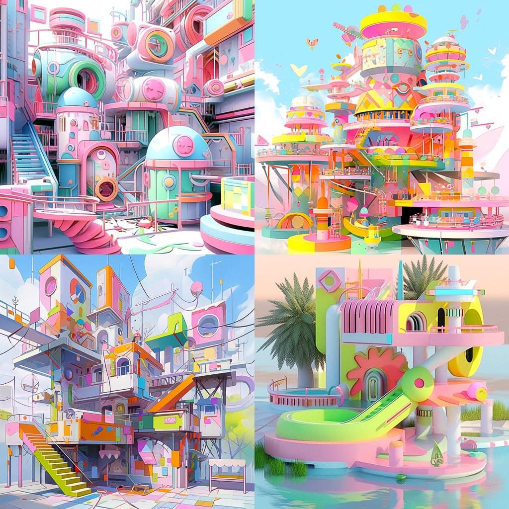 Peter Shire style, Midjourney Niji 5, render 1 of 4