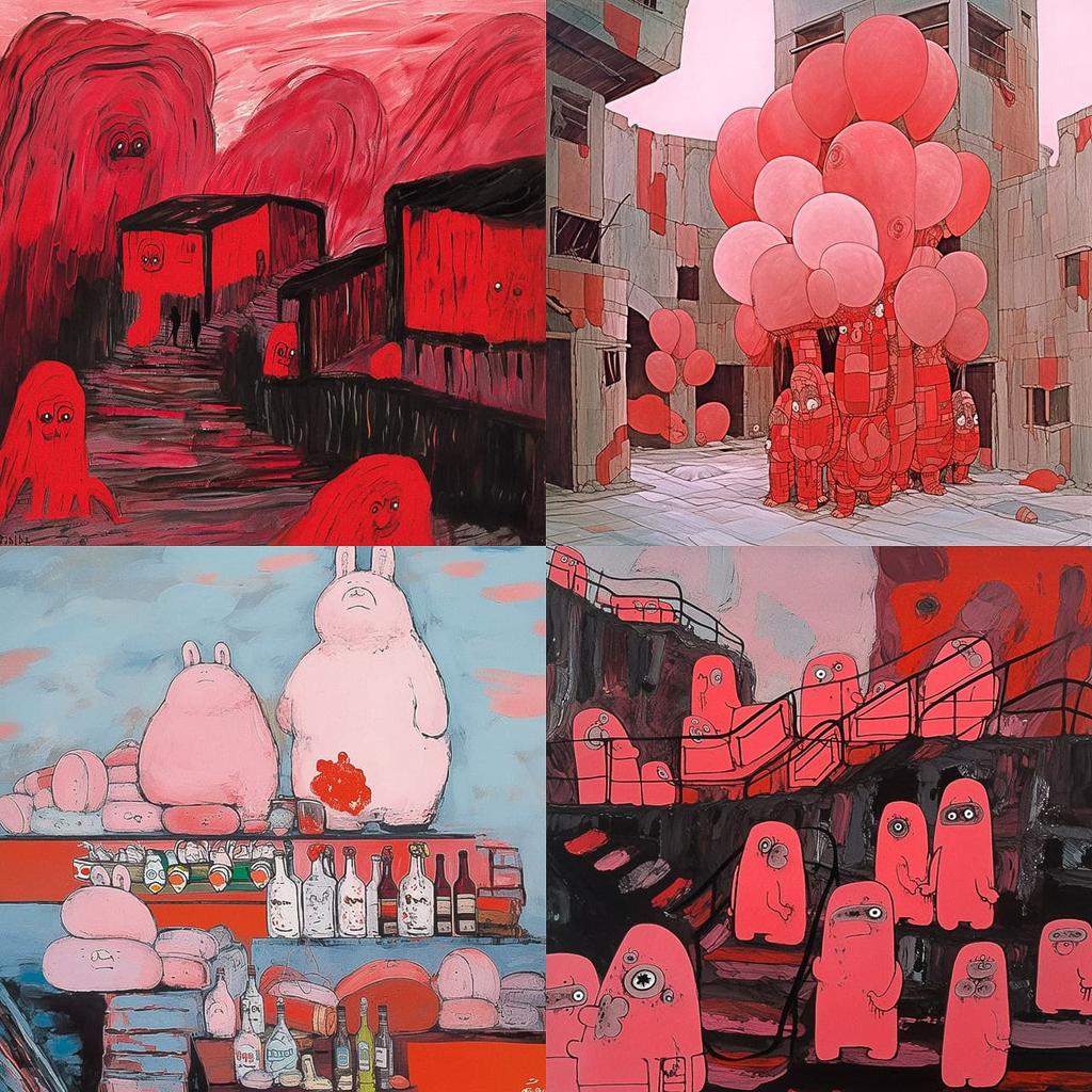 Philip Guston style, Midjourney Niji 5, render 1 of 4