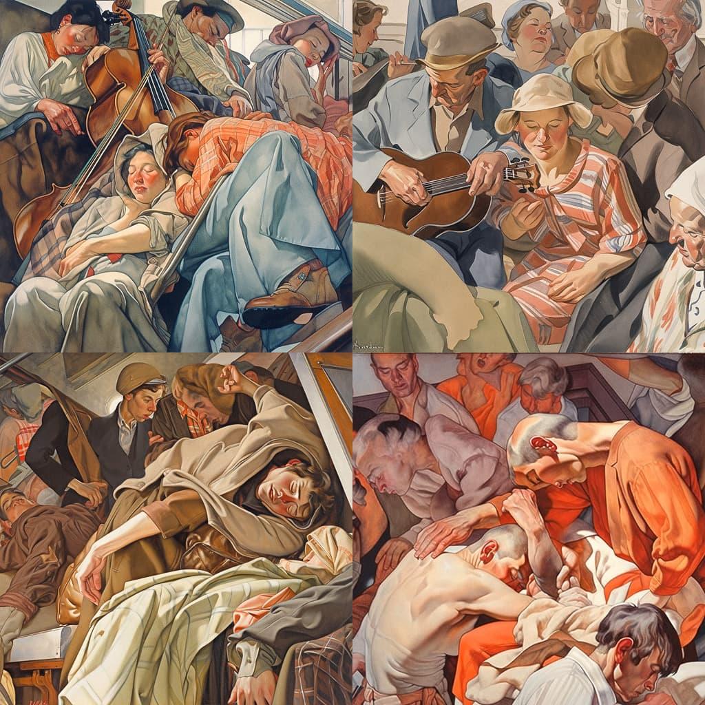 Philip Pearlstein style, Midjourney Niji 5, render 1 of 4