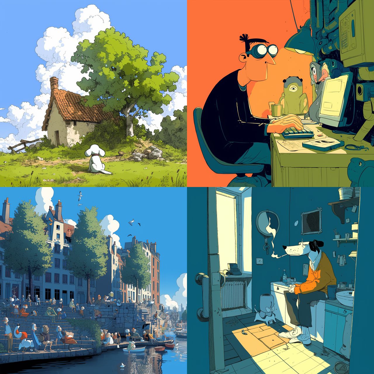 Philippe Geluck style, Midjourney Niji 6, render 1 of 4