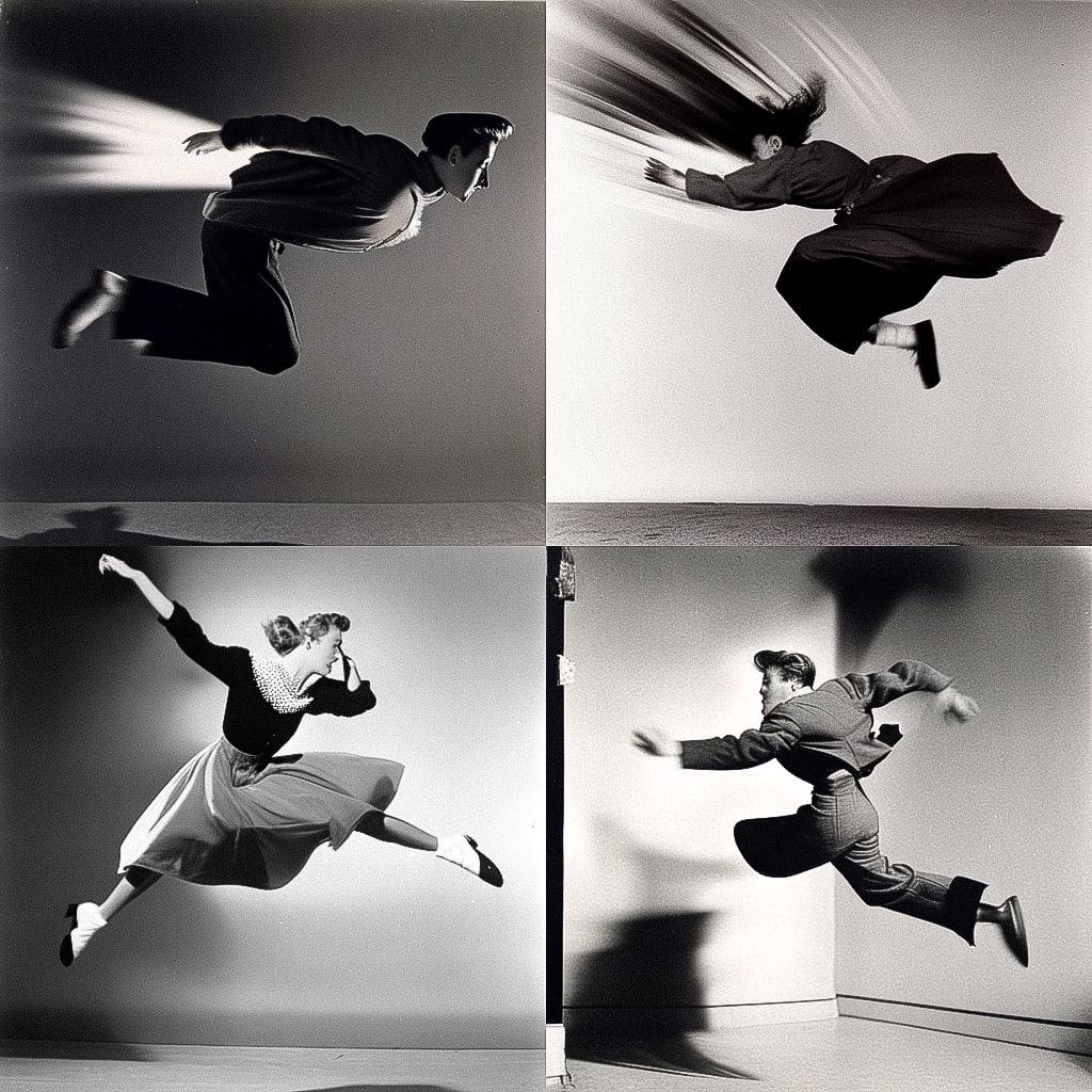 Philippe Halsman style, Midjourney Niji 5, render 1 of 4