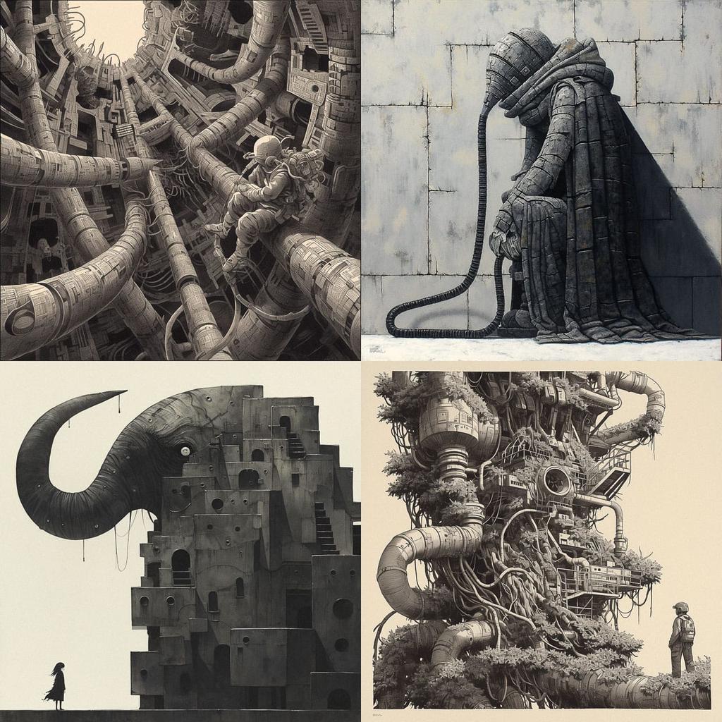 Phlegm style, Midjourney Niji 6, render 1 of 4