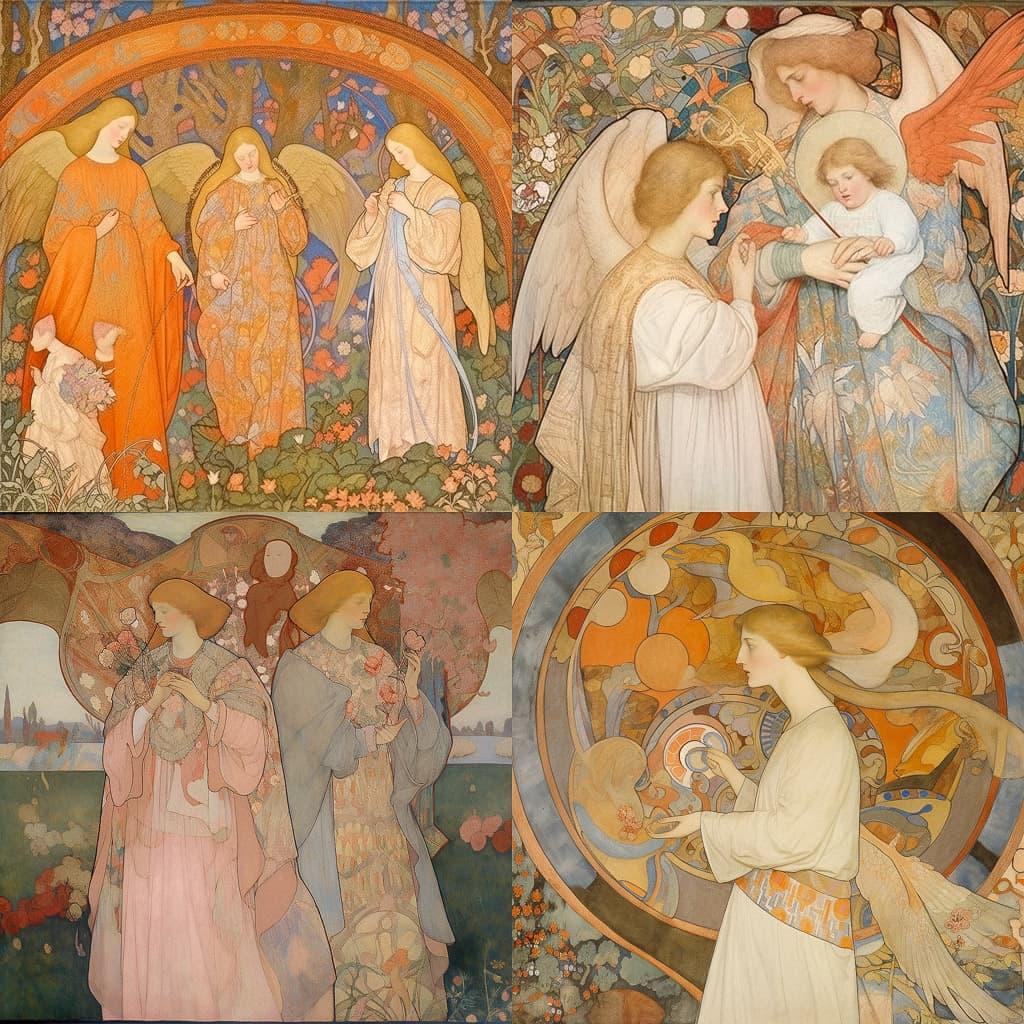 Phoebe Anna Traquair style, Midjourney Niji 5, render 1 of 4