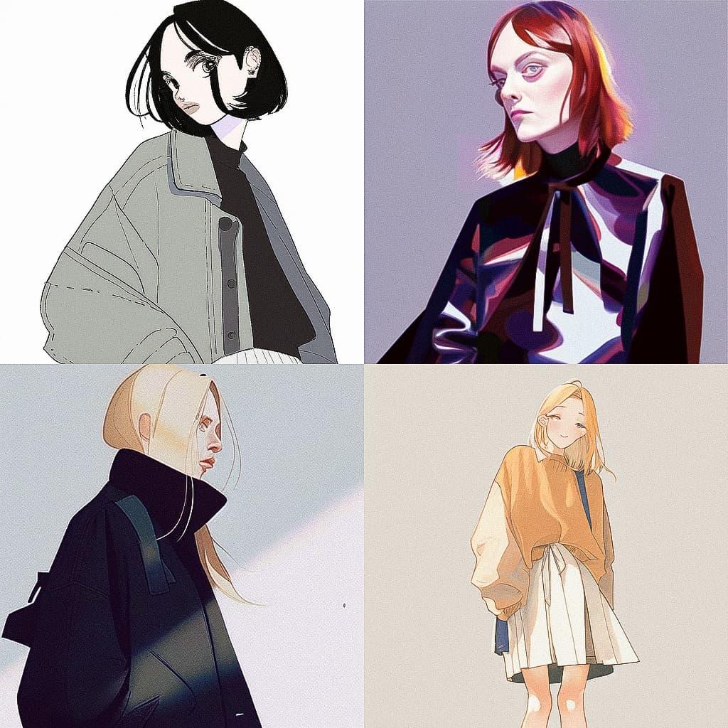 Phoebe Philo style, Midjourney Niji 4, render 1 of 4