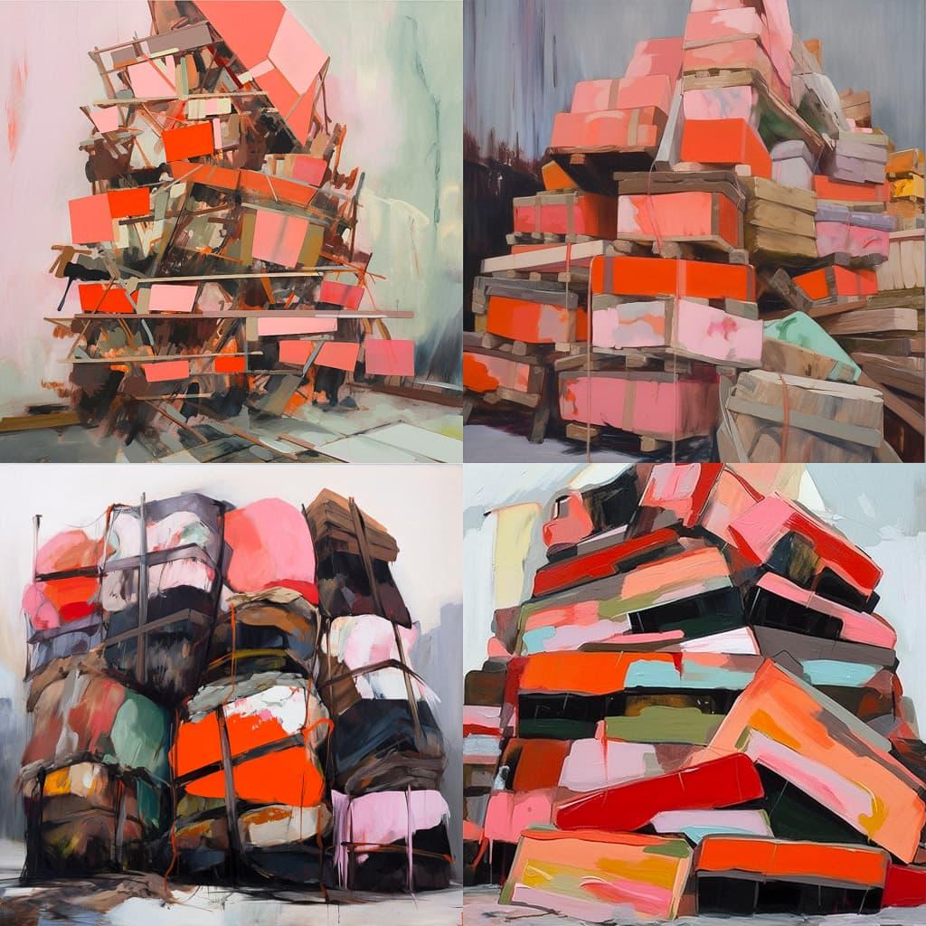 Phyllida Barlow style, Midjourney Niji 5, render 1 of 4