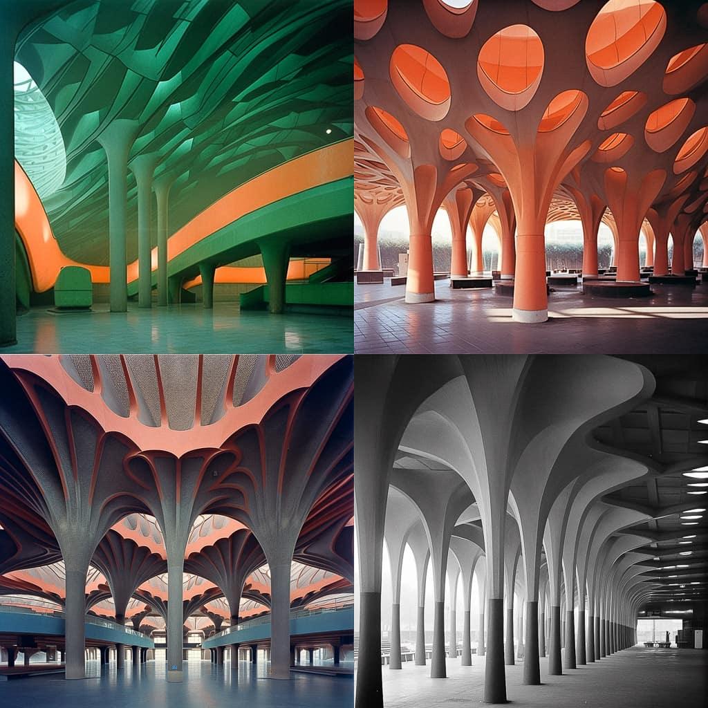 Pier Luigi Nervi style, Midjourney Niji 5, render 1 of 4
