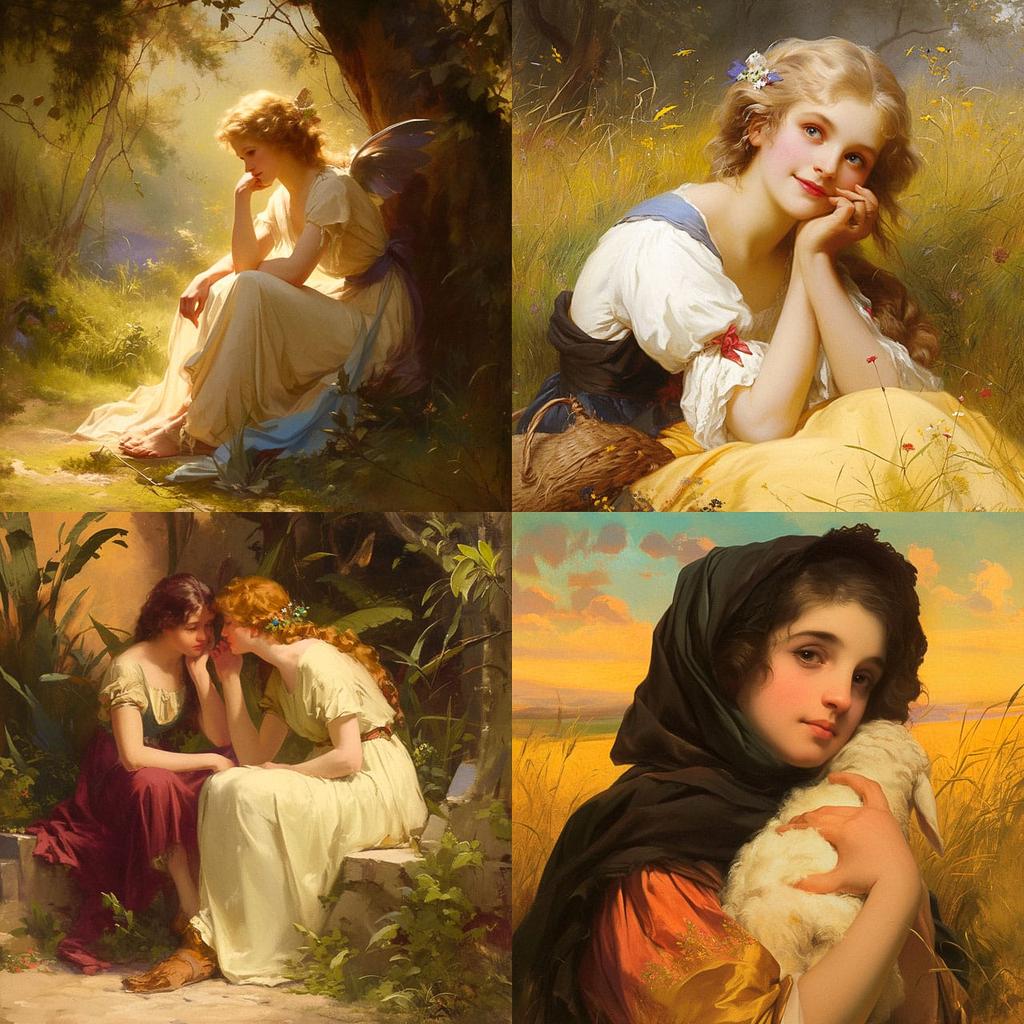 Pierre-Auguste Cot style, Midjourney Niji 6, render 1 of 4