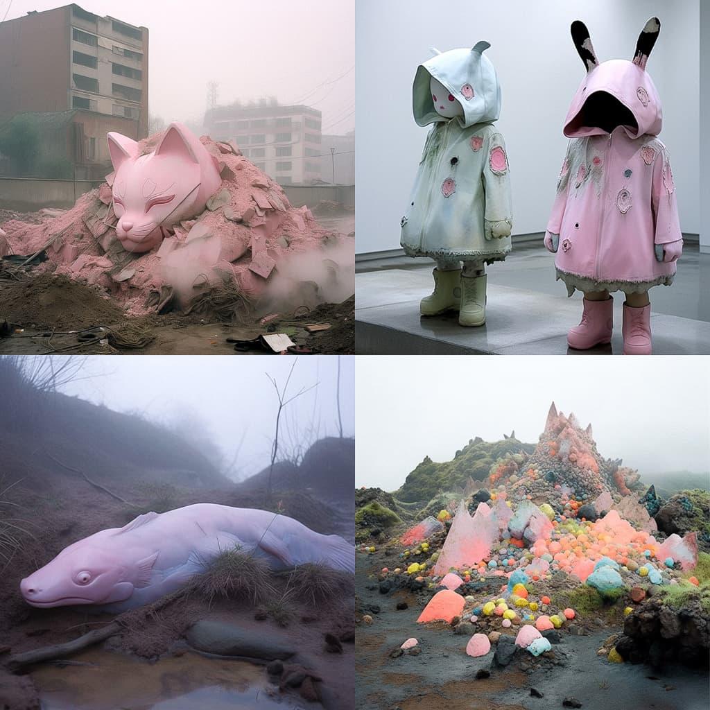 Pierre Huyghe style, Midjourney Niji 5, render 1 of 4
