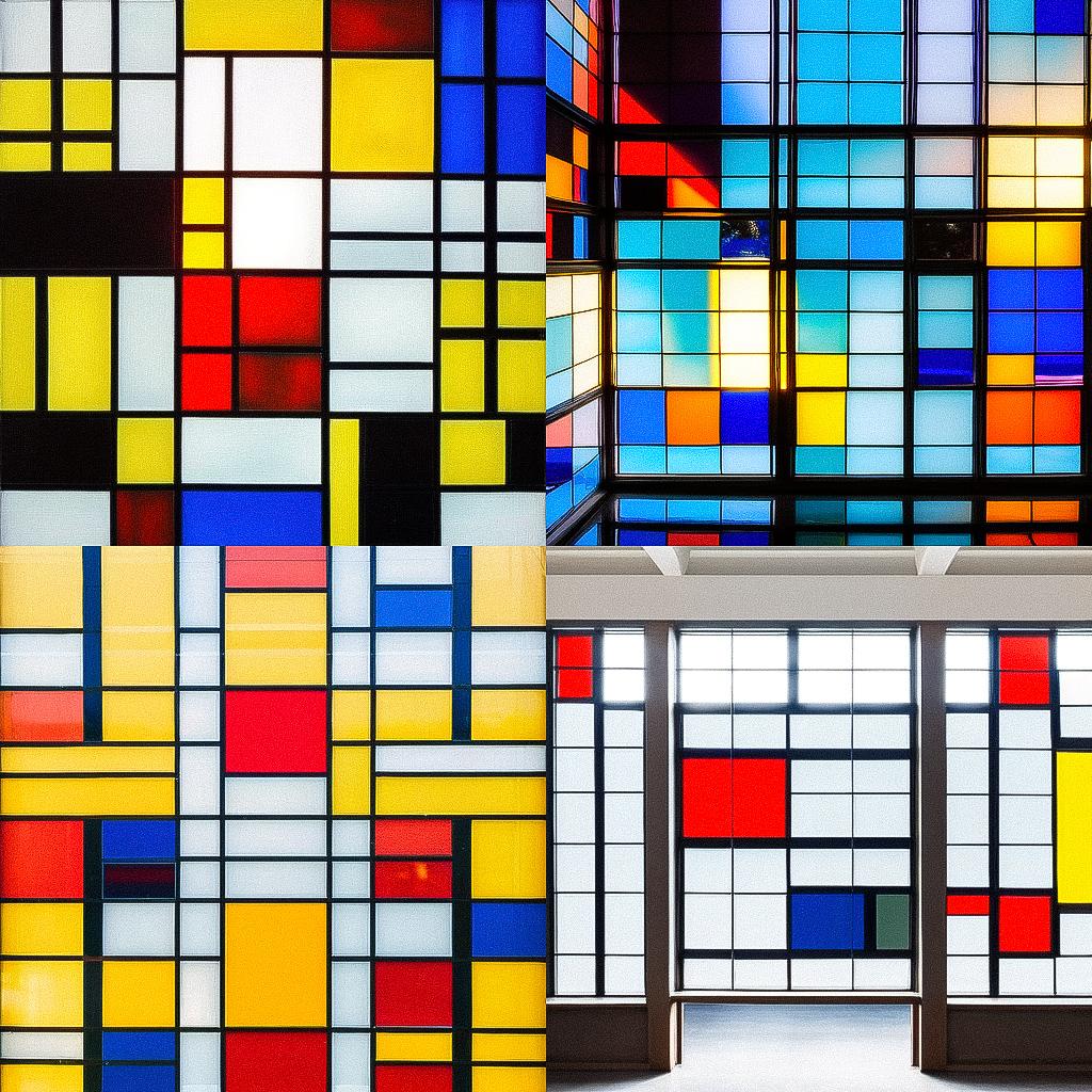 Piet Mondrian style, Midjourney Niji 4, render 1 of 4